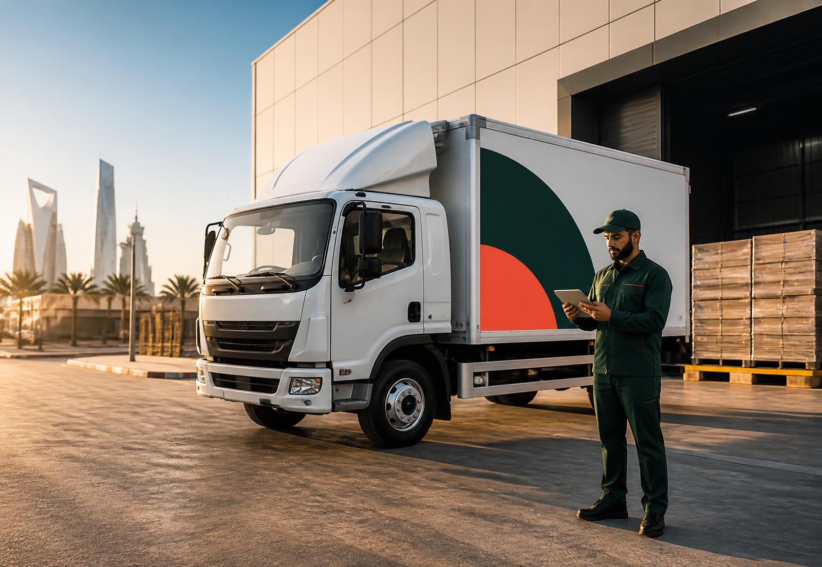 Markaby goods truck and logistics professional at a Riyadh warehouse